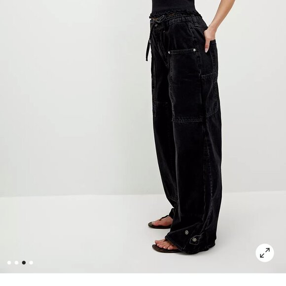 nwt WE THE FREE free people crvy outlaw mid rise wide leg jeans in black jasper - Picture 3 of 4